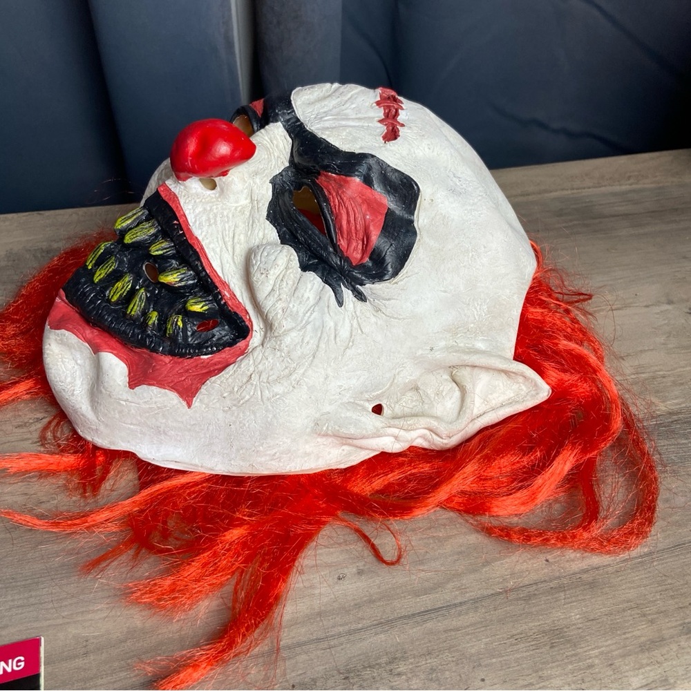 Evil Clown Halloween Rubber Mask Red Hair Teeth Horror - Spirit Halloween - Picture 2 of 8